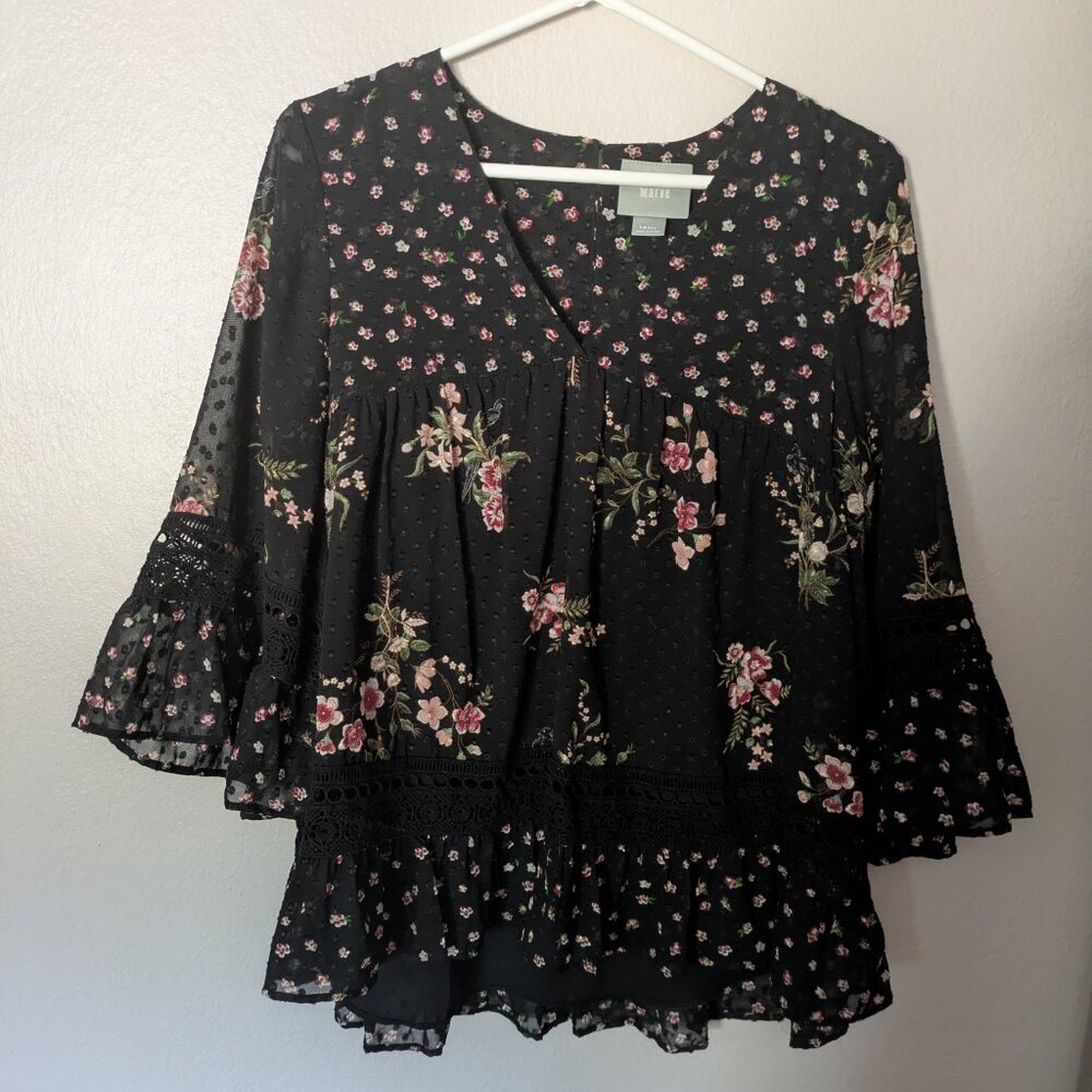 Maeve by Anthropologie Black Floral Blouse